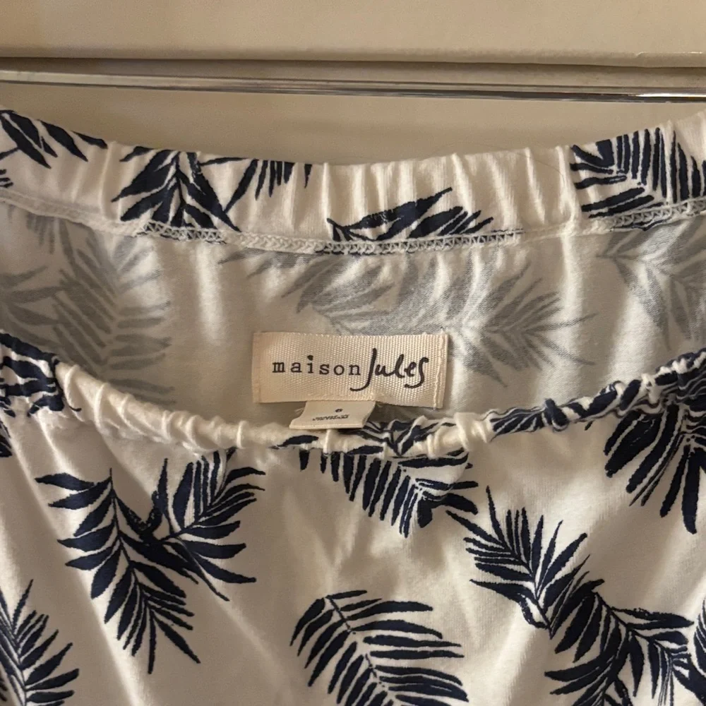 Maison Jules Navy and White Leaf Maxi Dress